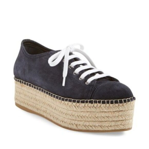 Miu Miu Blue Suede Lace Up Espadrille Platform Creeper Sneakers - Picture 1 of 9